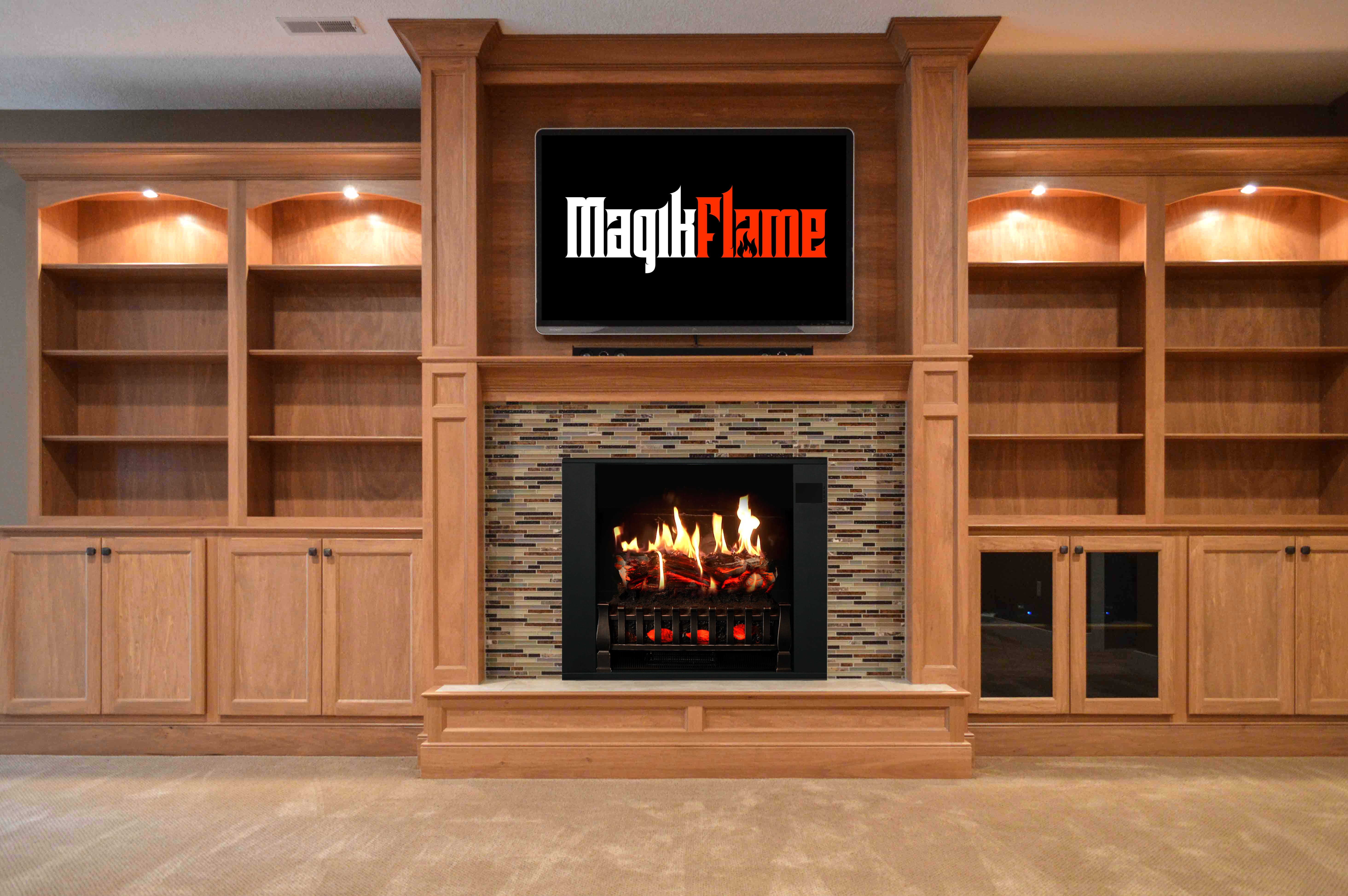 Large White Electric Fireplace with Mantel Trinity Model MagikFlame