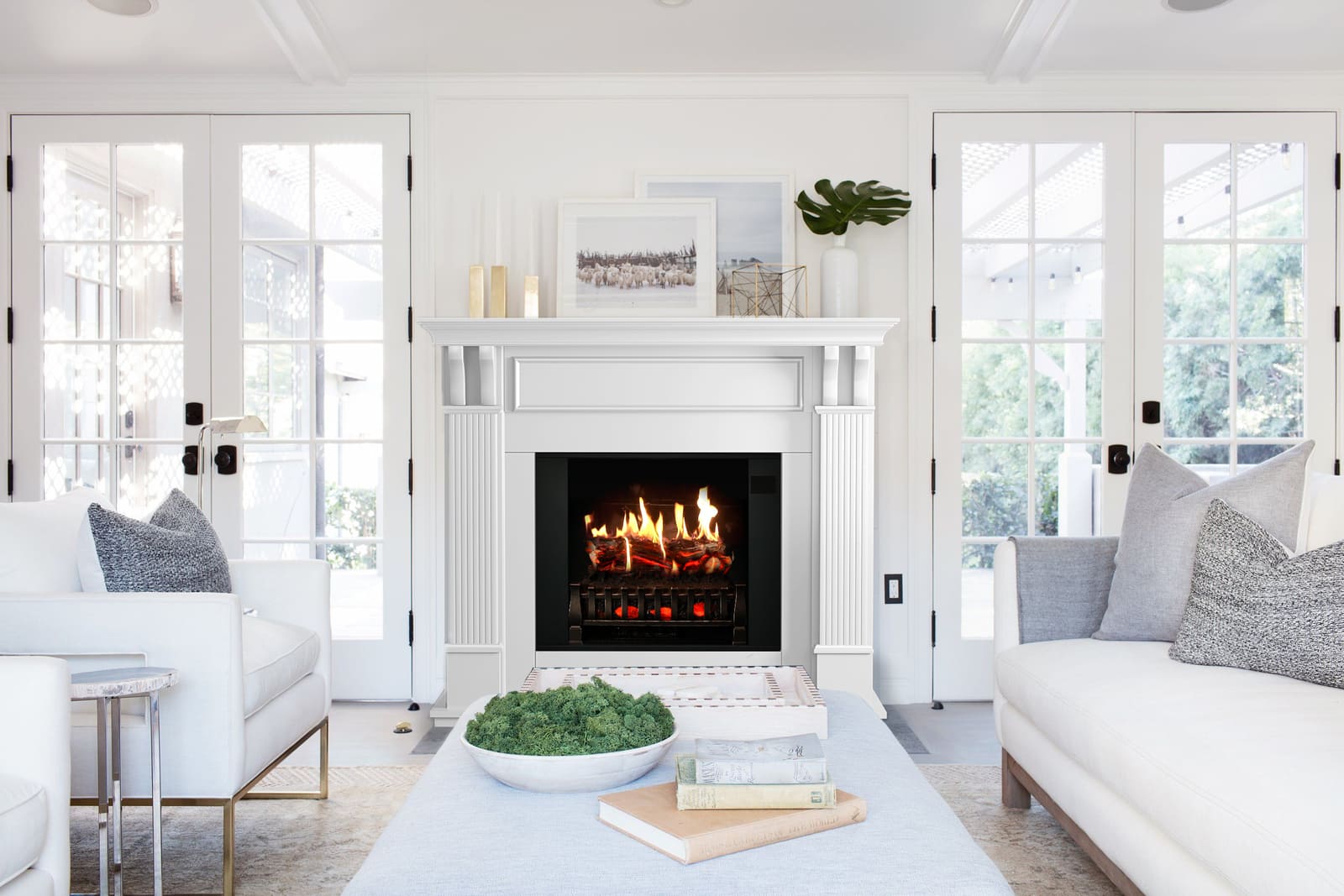 Athena Large White Electric Fireplace Mantel Insert With Soundand