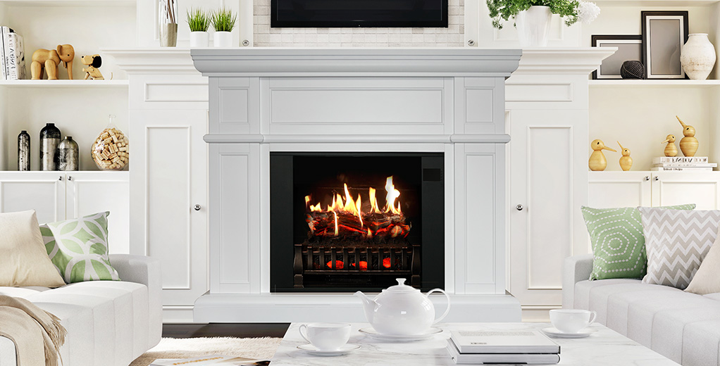 Artemis Modern White Electric Fireplace Mantel & Insert with Sound and Heater