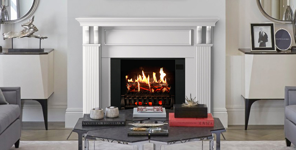 Trinity Large White Electric Fireplace Mantel & Insert with Sound and Heater