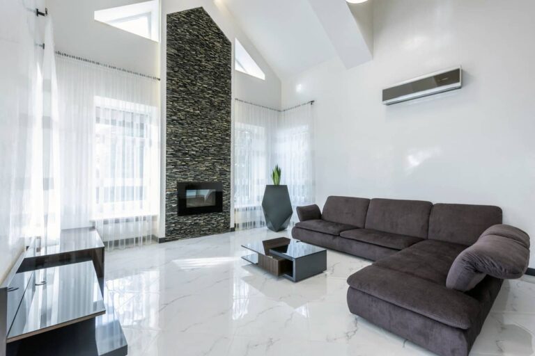 an example of electric fireplace in a wall