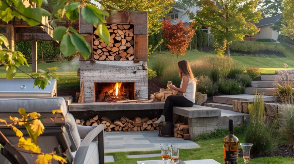 Woman Sitting Near a Fireplace
