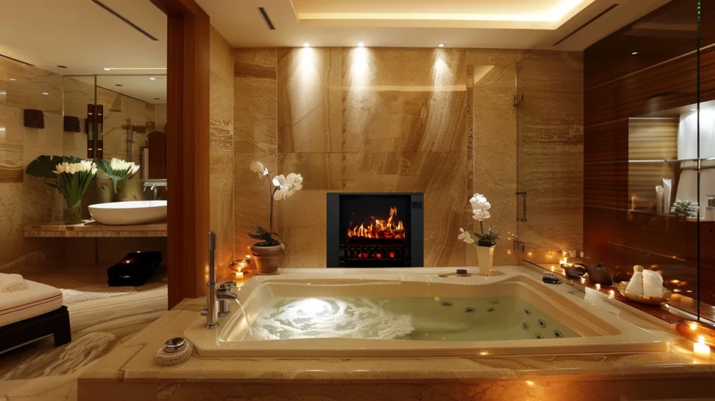 MagikFlame Electric Fireplace in a Bathroom