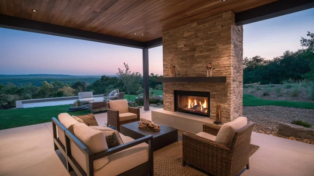 Outdoor Fireplace and Sofa