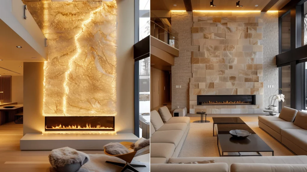 backlit onyx fireplace designs