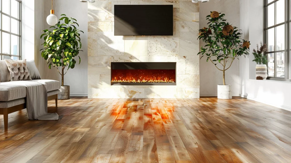Electric Fireplace with a minimalist concrete surround