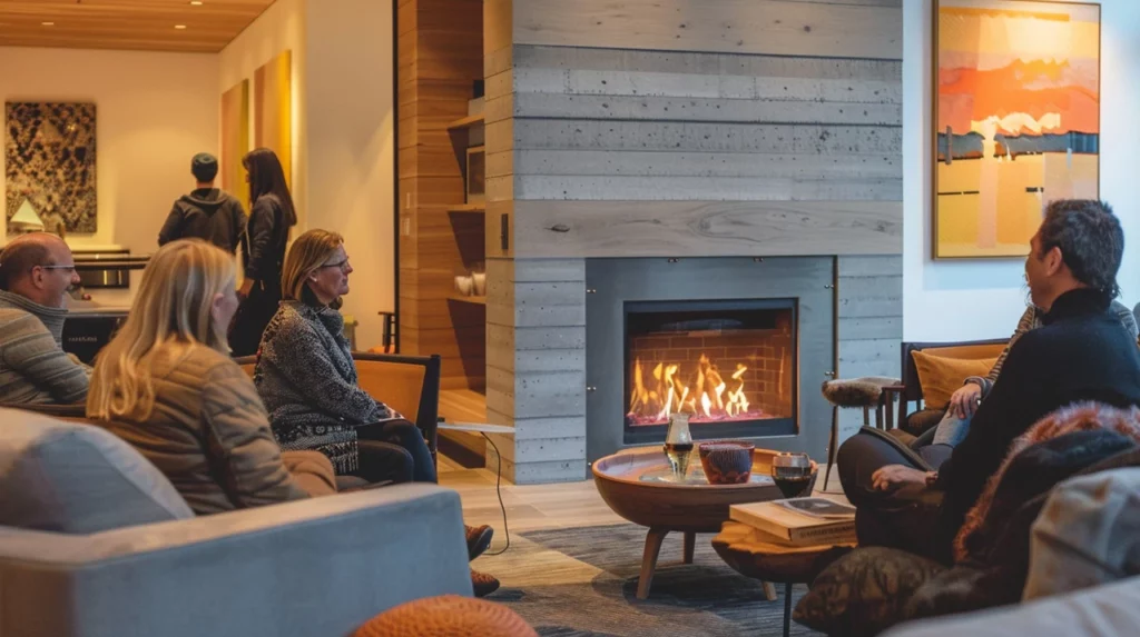 Family Sitting Around a Fireplace