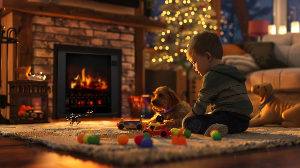 Child Near the MagikFlame Electric Fireplace